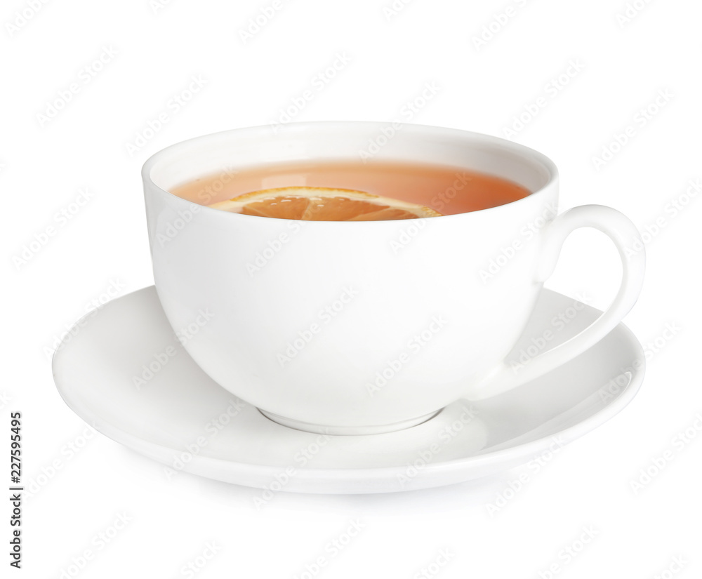 Cup of hot tea with lemon on white background Cup of hot tea with lemon on white background