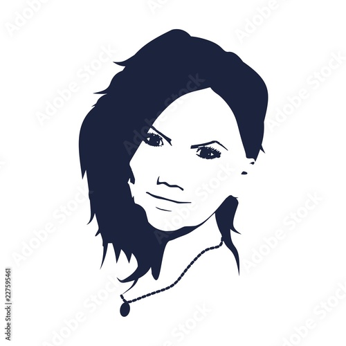 Face front view. Elegant silhouette of a female head. Portrait of a happy smiled woman