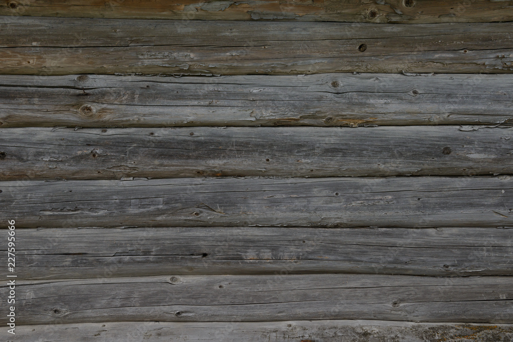 surface of a wooden house wall of old logs surface of a wooden house wall of old logs