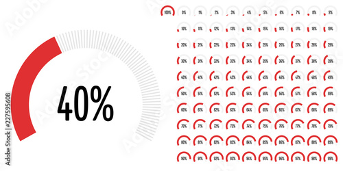 Set of circular sector percentage diagrams from 0 to 100 ready-to-use for web design, user interface (UI) or infographic - indicator with red