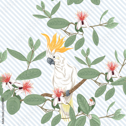 Seamless pattern, background. with tropical plants and flowers.