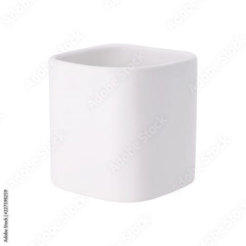 Blank mug isolated on white background. Drink cup for your design. Exotic mug in modern style. Clipping paths object. ( Square shape )