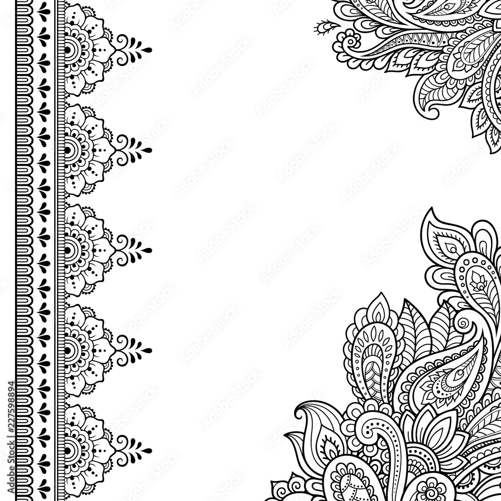 Stylized with henna tattoos decorative pattern for decorating covers for book, notebook, casket, magazine, postcard and folder. Mandala and border in mehndi style. Frame in the eastern tradition. Stylized with henna tattoos decorative pattern for decorating covers for book, notebook, casket, magazine, postcard and folder. Mandala and border in mehndi style. Frame in the eastern tradition.