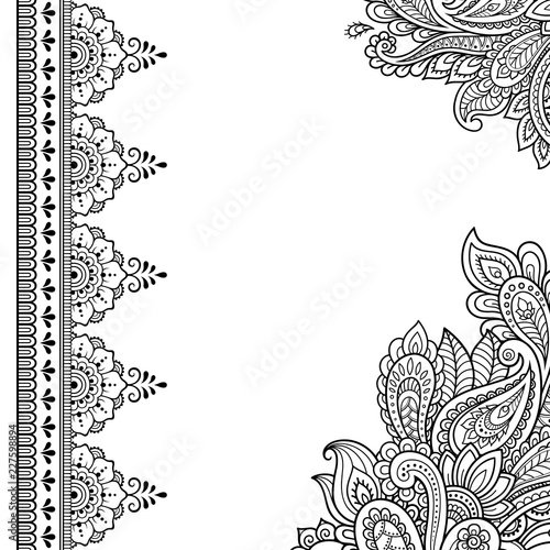 Stylized with henna tattoos decorative pattern for decorating covers for book, notebook, casket, magazine, postcard and folder. Mandala and border in mehndi style. Frame in the eastern tradition.