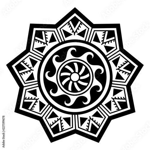 Circular pattern in form of mandala. Traditional ornaments of Maori people for tattoo - Moko style. Vintage decorative tribal border from elements of African theme. photo