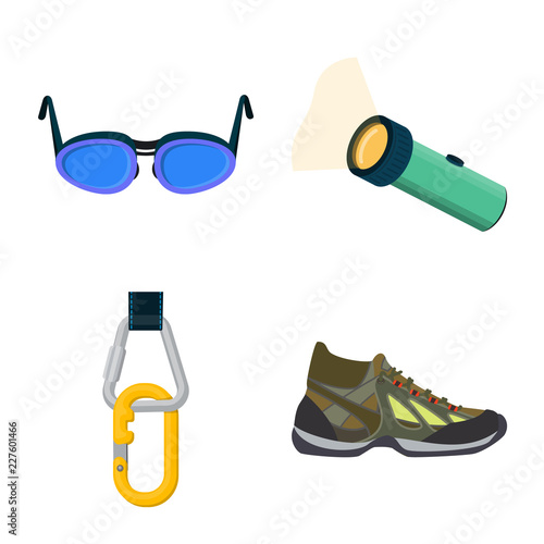 Vector illustration of mountaineering and peak logo. Collection of mountaineering and camp stock symbol for web.