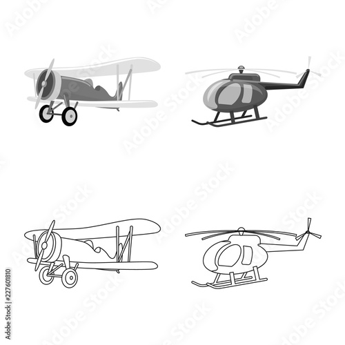 Vector design of plane and transport icon. Collection of plane and sky stock vector illustration.