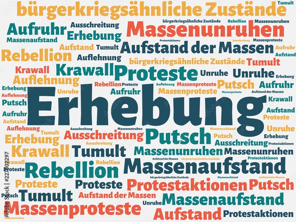 Obraz premium Das Wort - Erhebung - abgebildet in einer Wortwolke mit zusammenhängenden Wörtern