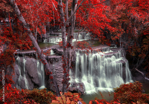 Huai Mae Khamin Waterfall in Kanchanaburi, Thailand. photo