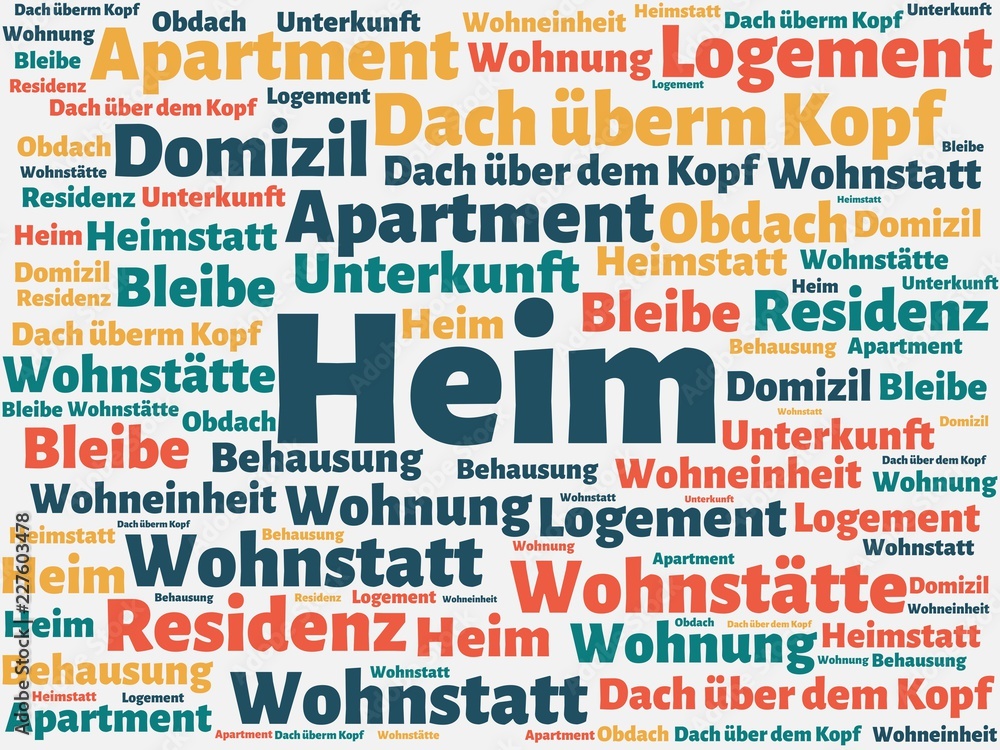 Obraz premium Das Wort - Heim - abgebildet in einer Wortwolke mit zusammenhängenden Wörtern