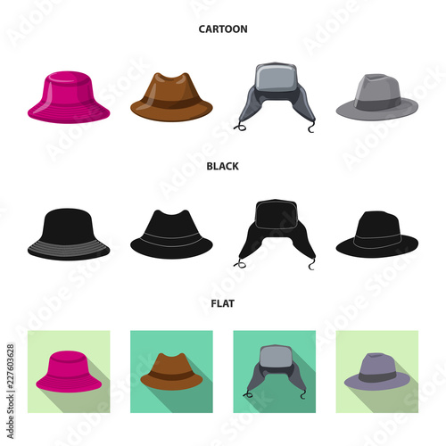 Vector illustration of headgear and cap logo. Set of headgear and accessory stock symbol for web.