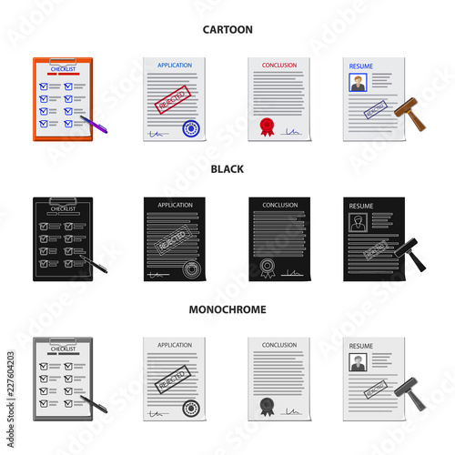 Vector illustration of form and document sign. Set of form and mark stock vector illustration.