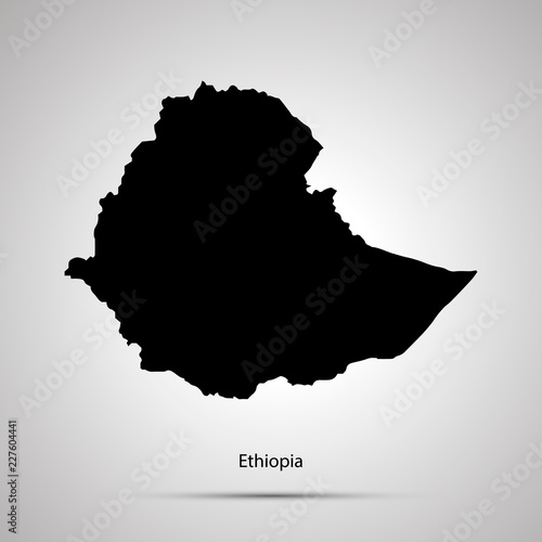 Ethiopia country map, simple black silhouette on gray