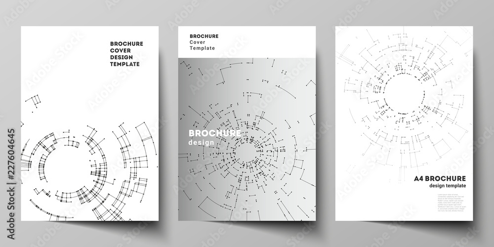 The vector layout of A4 format cover mockups design templates for brochure, flyer, booklet, report. Network connection concept with connecting lines and dots. Technology design, geometric background