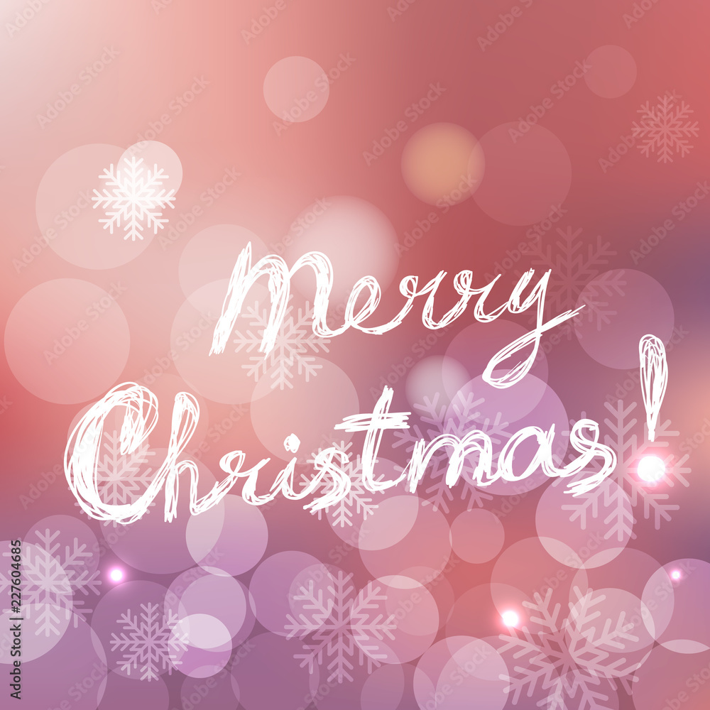 Merry Christmas card with text on silver pink rose background