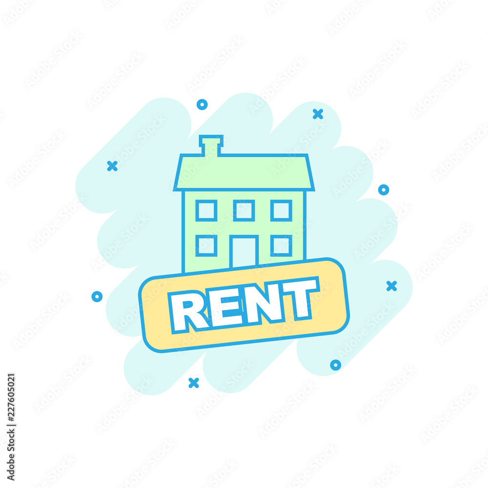 Vector cartoon rent house icon in comic style. Rent sign illustration  pictogram. Rental business splash effect concept. Stock Vector | Adobe Stock