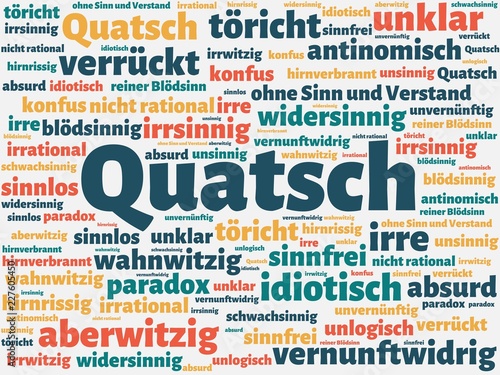Das Wort - Quatsch - abgebildet in einer Wortwolke mit zusammenhängenden Wörtern