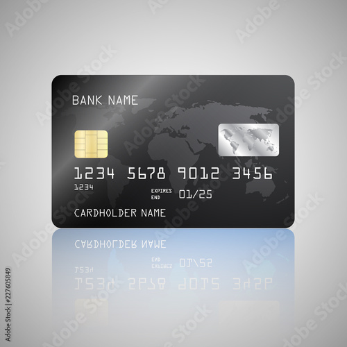 Vector Realistic detailed credit card with the world map on black background