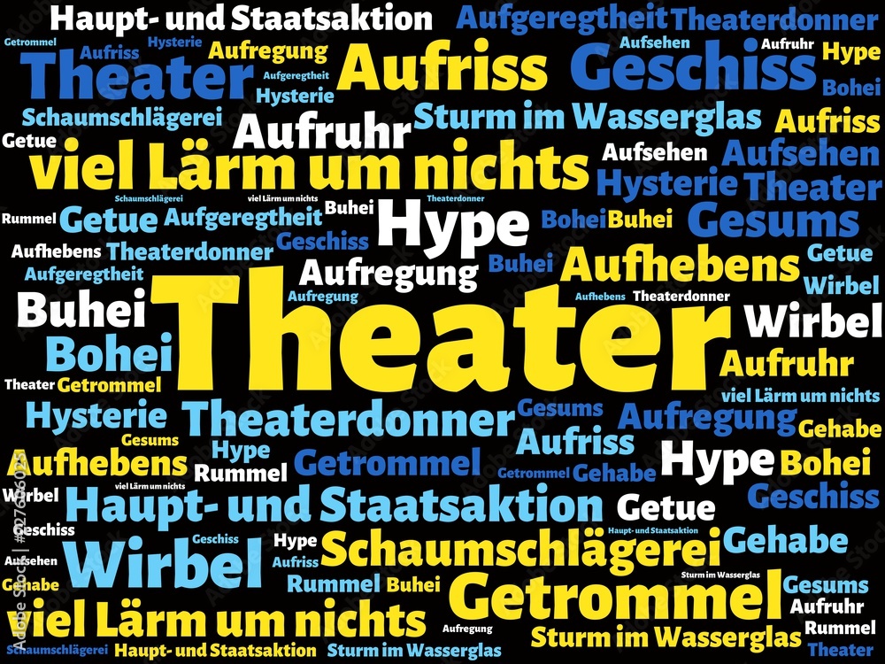 Das Wort - Theater - abgebildet in einer Wortwolke mit zusammenhängenden Wörtern Das Wort - Theater - abgebildet in einer Wortwolke mit zusammenhängenden Wörtern