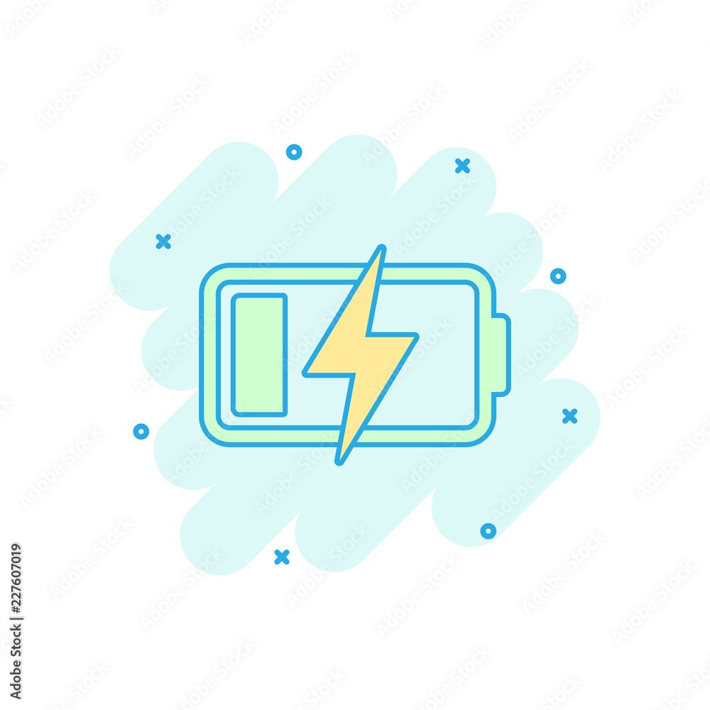 Vector cartoon battery charge level indicator sign icon in comic style. Battery sign illustration pictogram. Accumulator business splash effect concept. Vector cartoon battery charge level indicator sign icon in comic style. Battery sign illustration pictogram. Accumulator business splash effect concept.