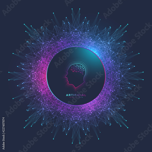 Artificial Intelligence Logo. Artificial Intelligence and Machine Learning Concept. Vector symbol AI. Neural networks and another modern technologies concepts. Technology sci-fi concept