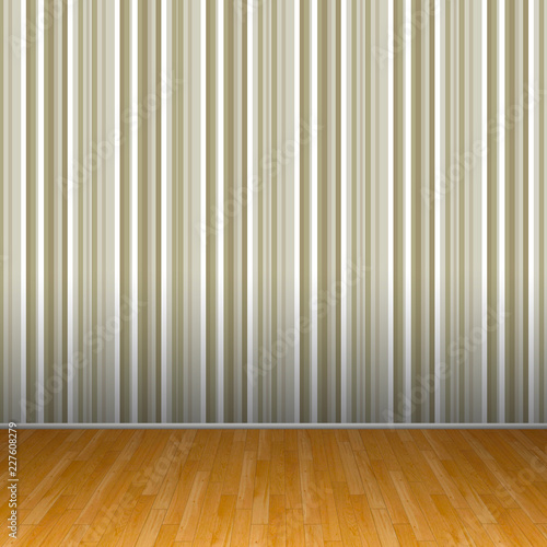 3d interior rendering of green striped wallpaper and wooden floor © ma3d.it