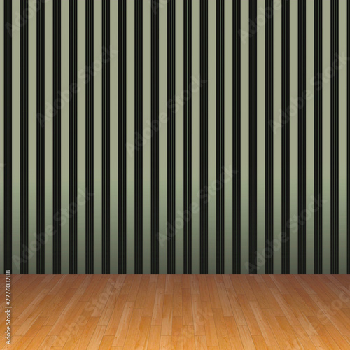 3d interior rendering of striped wallpaper and wooden floor © ma3d.it