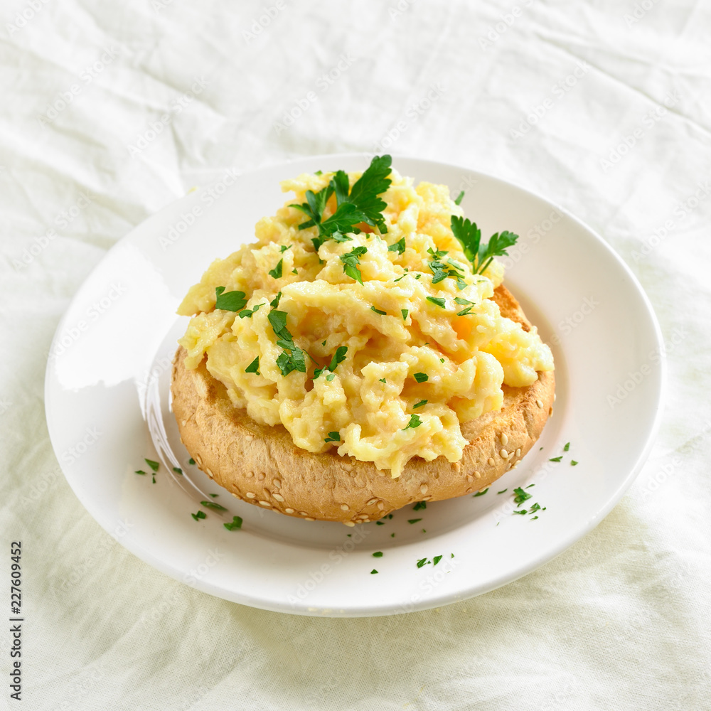 Scrambled eggs on bun Scrambled eggs on bun