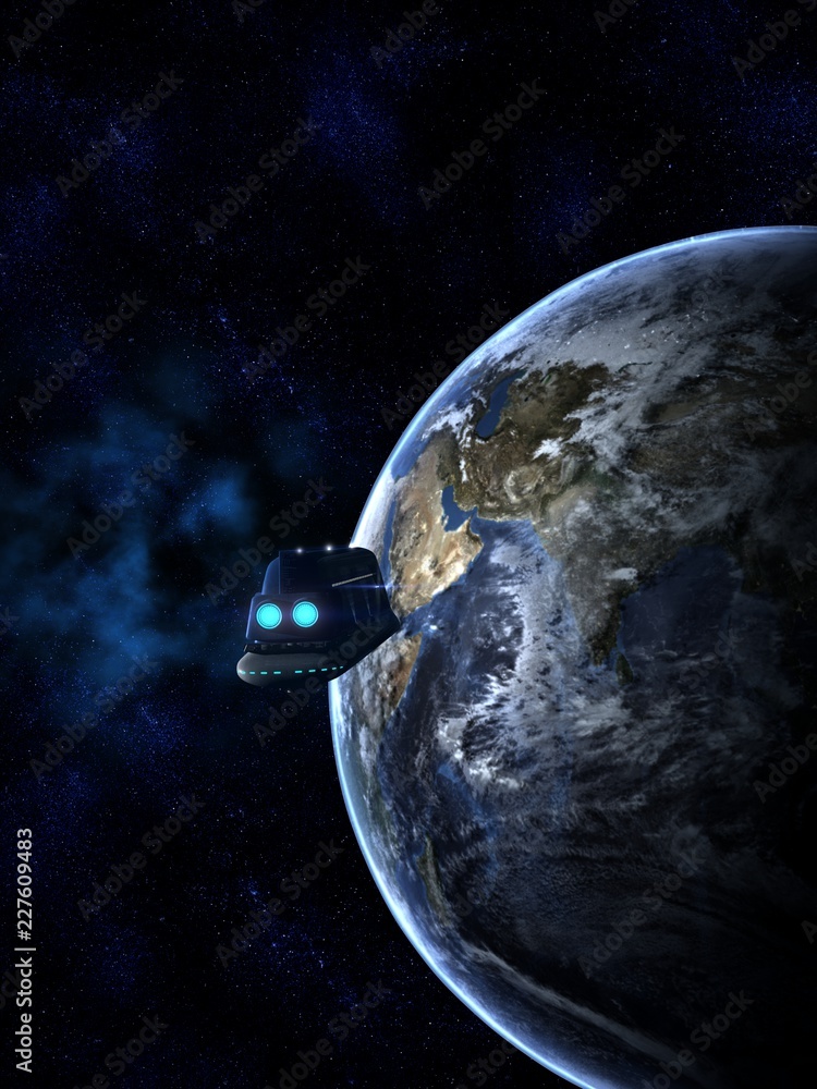 Obraz premium Space Ship Passenger Liner Reaching Earth 3d Illustration