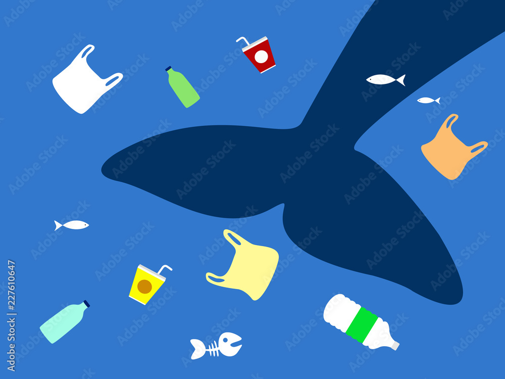 whale with plastic pollution on sea. stop ocean plastic pollution ...
