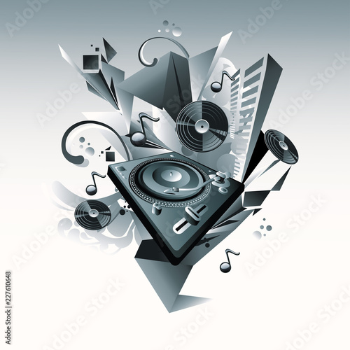 Turntable and notes - monochrome music design