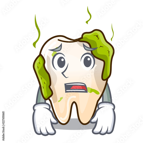 Afraid cartoon decayed tooth before restorative treatment