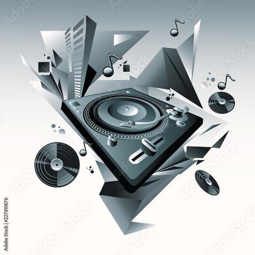 Turntable and notes - monochrome music design