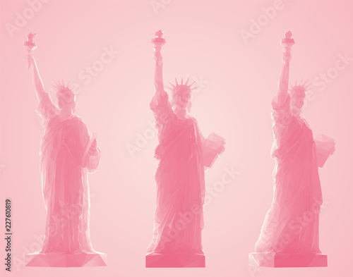 Pink Statue of Liberty Set, New York landmark, American symbol Vector 3D Rendering
