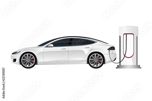 Electric car with charging station. Vector illustration EPS 10