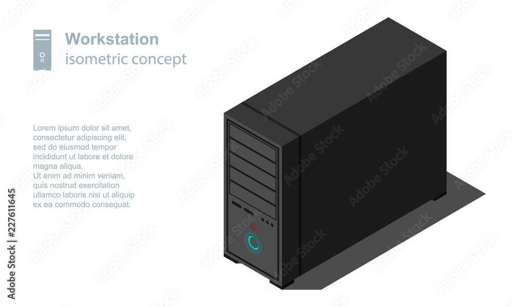 Isometric computer case vector illustration isolated on white ...
