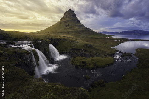 Dramatic Iceland scene with waterfall