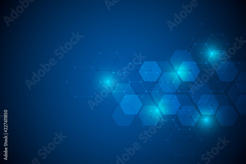 Abstract science and technology concept from hexagonal elements. Polygonal geometric design with hexagons pattern. Hi-tech digital background.