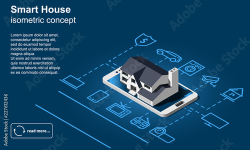 Smart home vector icon. Internet of things isometric illustration.