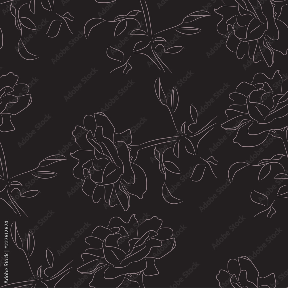 Rose seamless pattern with sketch style line art design. Floral background Vector illustration. Rose seamless pattern with sketch style line art design. Floral background Vector illustration.