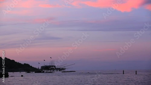 Trabucco at sunset on the adriatic sea. Italy photo