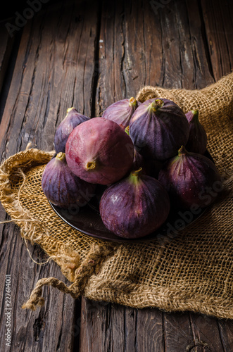 Fresh figs on wood board
