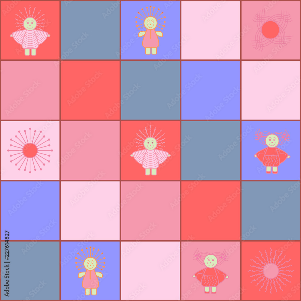 Seamless children's pattern with babies and suns. For children's clothing, bed linen, paper, notebooks, backgrounds, card, gift paper, wallpapers, diapers, sheets. Vector EPS8 Seamless children's pattern with babies and suns. For children's clothing, bed linen, paper, notebooks, backgrounds, card, gift paper, wallpapers, diapers, sheets. Vector EPS8