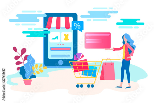 oung woman makes a purchase in the online store using credit card.