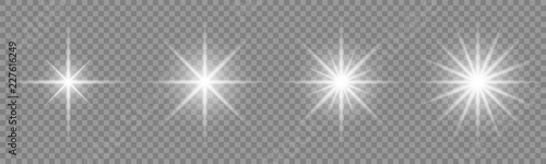 Set of glowing light effect and stars. Shining star.