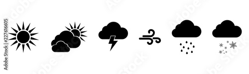 Set of vector black Weather icons. Weathers icons. Weather vector icons. Weather forecast sign symbols. Weathers signs