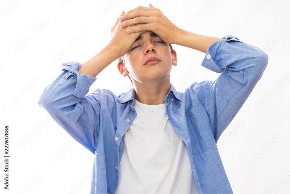young isolated with an expression of headache young isolated with an expression of headache