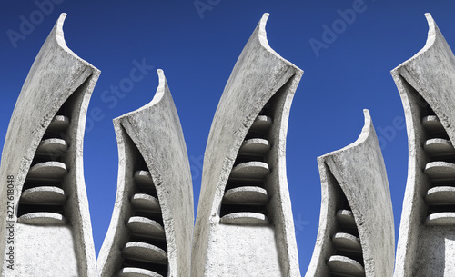 Abstract urbanistic background. Architecture, sculptures and shapes