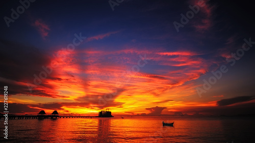  Background of colorful sky concept: Dramatic sunset with twilight color sky and clouds.