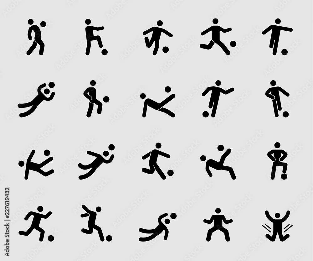 Silhouette icons set for Soccer player motion